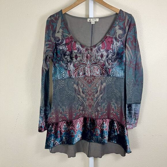 Unity Vintage Inspired Paisley Velvet Mix Print Tunic Womens L Whimsigoth Witchy - Picture 1 of 4